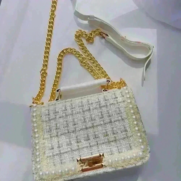 Handbags - Tweed White Shoulder/Hand Bag
